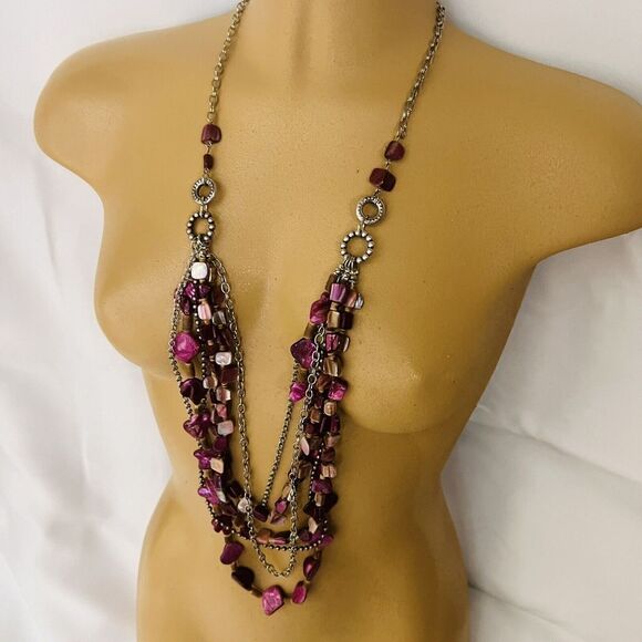 Sonoma Silver Tone Necklace Pink Shades Multi Layer Genuine Shell Stones - Picture 4 of 11